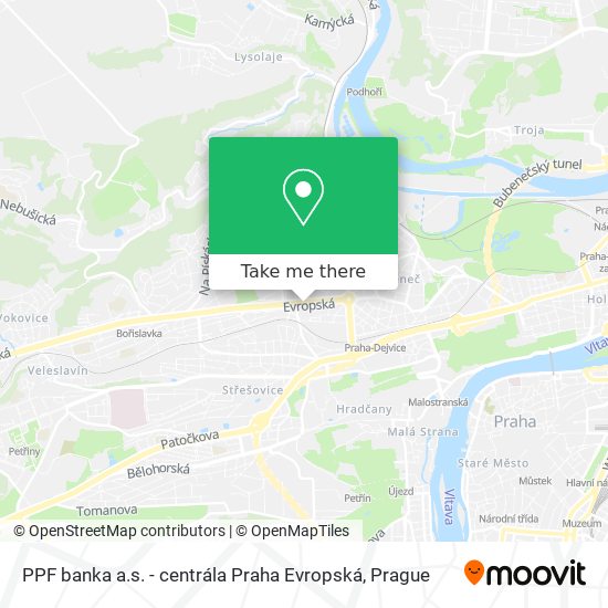 Карта PPF banka a.s. - centrála Praha Evropská