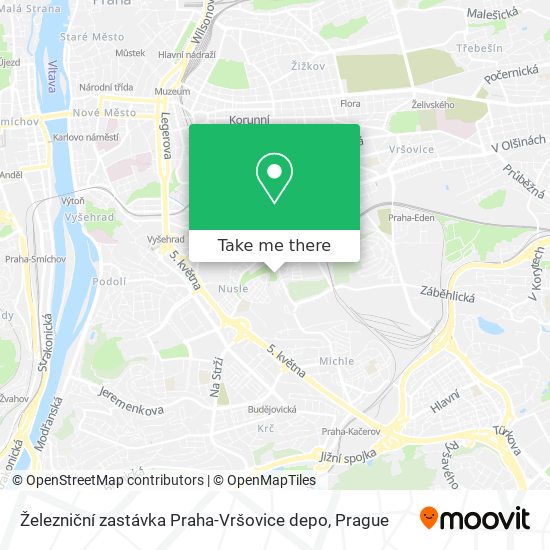 Železniční zastávka Praha-Vršovice depo map