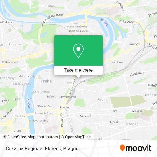 Карта Čekárna RegioJet Florenc