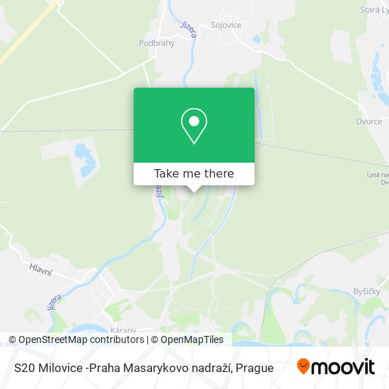 S20 Milovice -Praha Masarykovo nadraží map