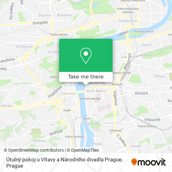 Карта Útulný pokoj u Vltavy a Národního divadla Prague