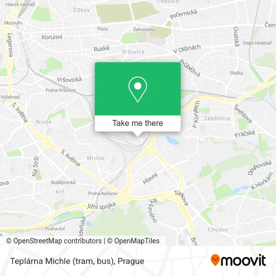 Карта Teplárna Michle (tram, bus)