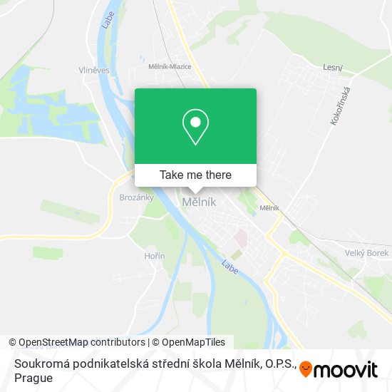 Карта Soukromá podnikatelská střední škola Mělník, O.P.S.
