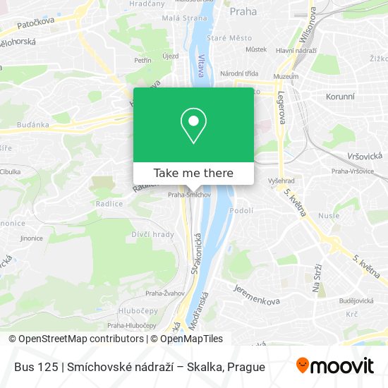 Карта Bus 125 | Smíchovské nádraží – Skalka