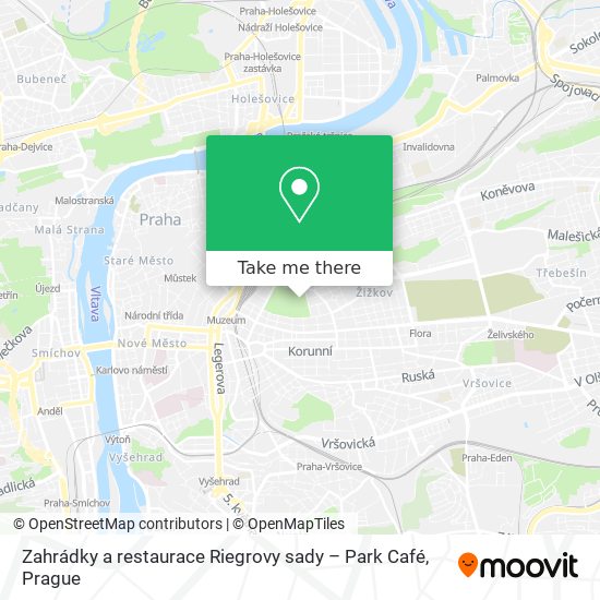Карта Zahrádky a restaurace Riegrovy sady – Park Café