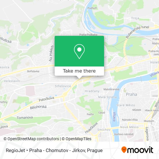 Карта RegioJet • Praha - Chomutov - Jirkov