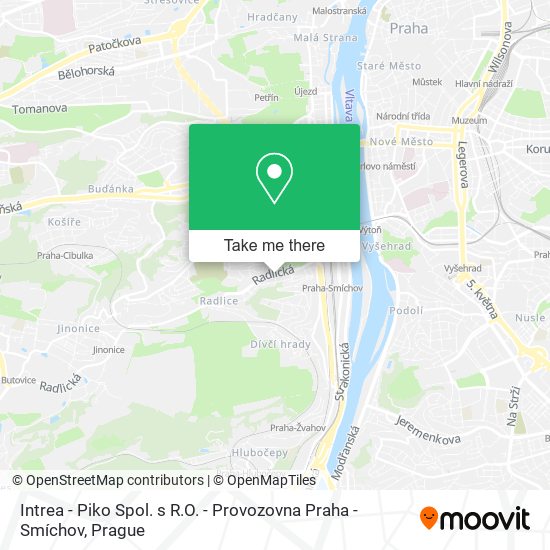 Карта Intrea - Piko Spol. s R.O. - Provozovna Praha - Smíchov