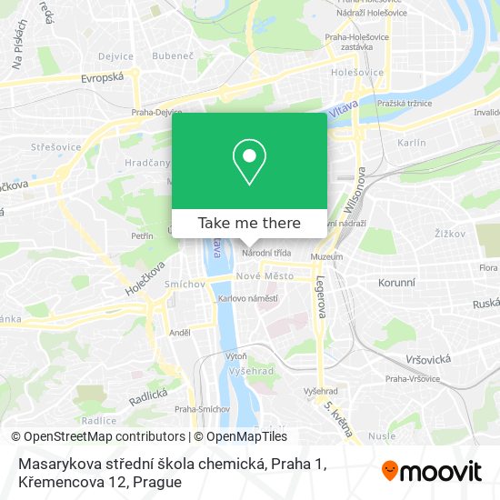 Карта Masarykova střední škola chemická, Praha 1, Křemencova 12