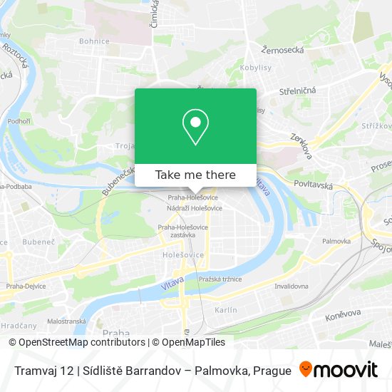 Tramvaj 12 | Sídliště Barrandov – Palmovka map