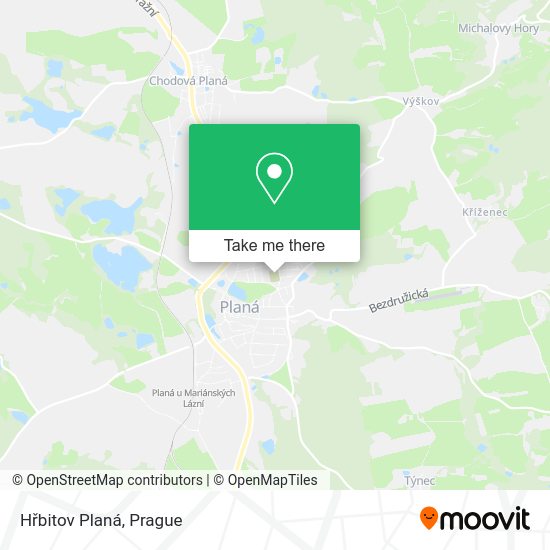 Hřbitov Planá map
