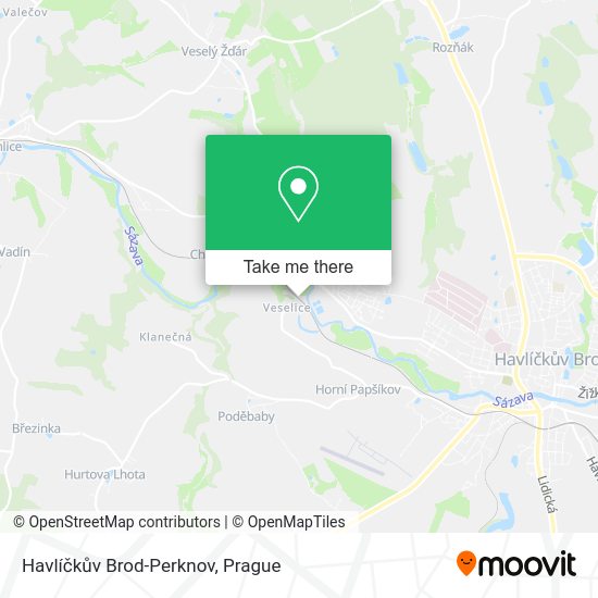Havlíčkův Brod-Perknov map