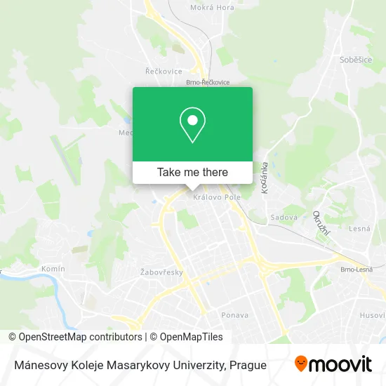 Карта Mánesovy Koleje Masarykovy Univerzity