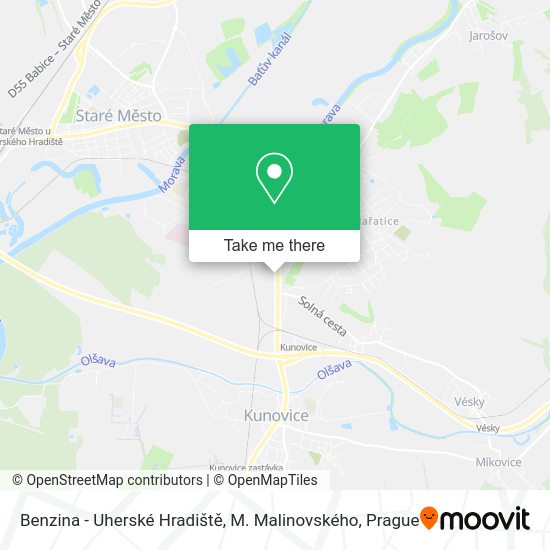 Benzina - Uherské Hradiště, M. Malinovského map