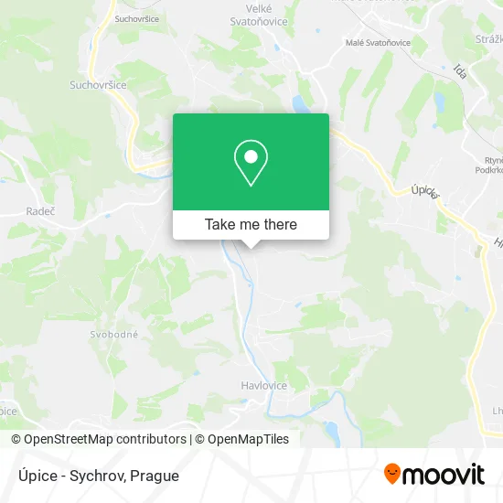 Карта Úpice - Sychrov