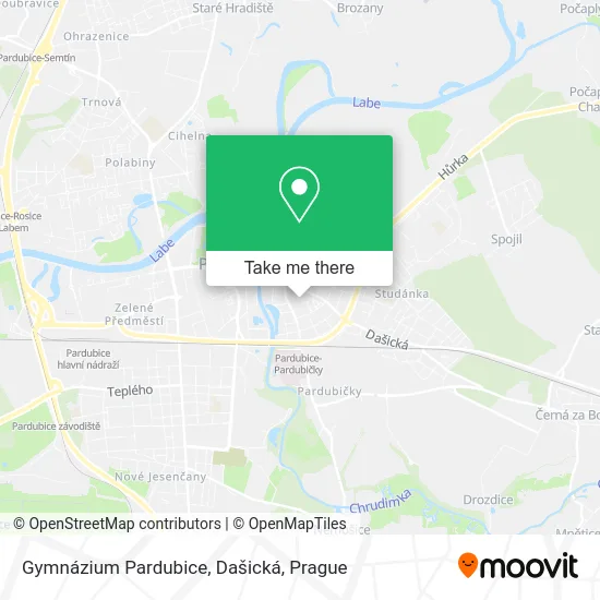 Карта Gymnázium Pardubice, Dašická