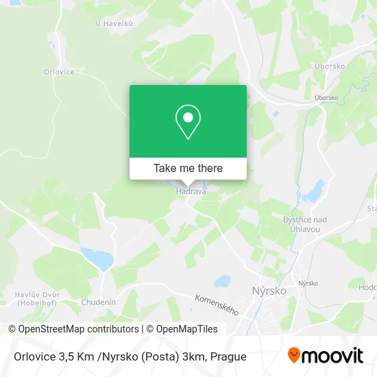 Карта Orlovice 3,5 Km /Nyrsko (Posta) 3km