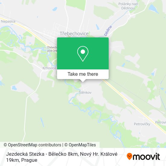 Jezdecká Stezka - Bělečko 8km, Nový Hr. Králové 19km map