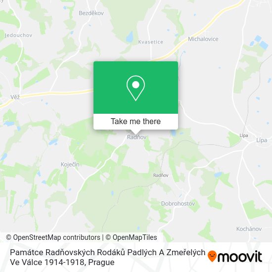 Památce Radňovských Rodáků Padlých A Zmeřelých Ve Válce 1914-1918 map
