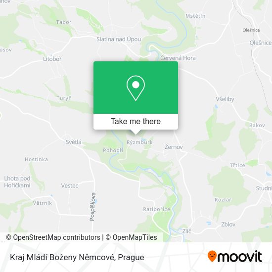 Kraj Mládí Boženy Němcové map