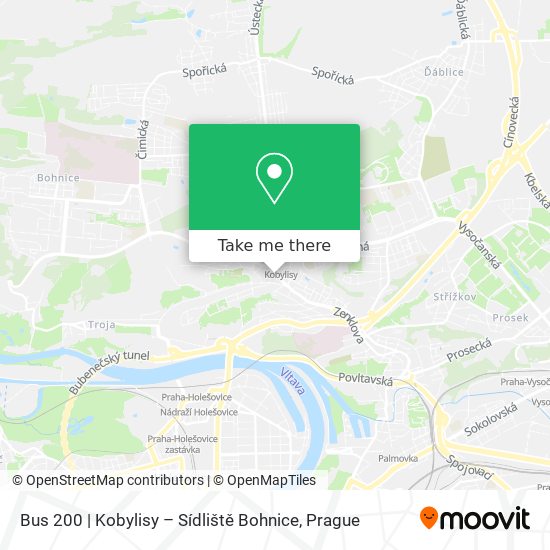 Карта Bus 200 | Kobylisy – Sídliště Bohnice