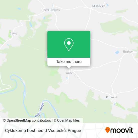Cyklokemp hostinec U Všetečků map