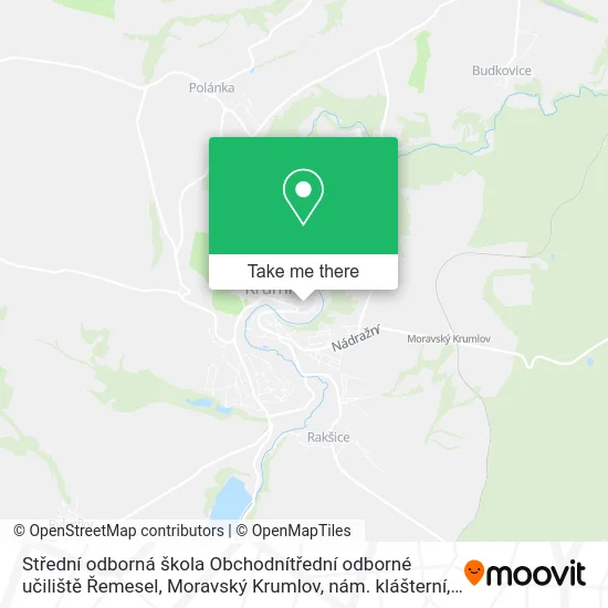 Карта Střední odborná škola Obchodnítřední odborné učiliště Řemesel, Moravský Krumlov, nám. klášterní