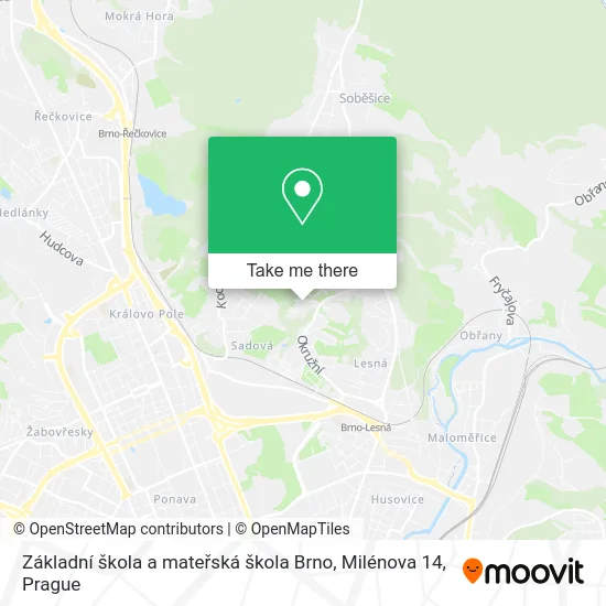 Карта Základní škola a mateřská škola Brno, Milénova 14