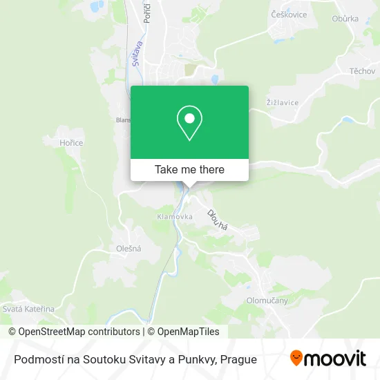 Карта Podmostí na Soutoku Svitavy a Punkvy