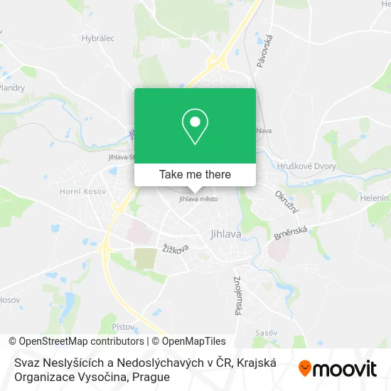 Svaz Neslyšících a Nedoslýchavých v ČR, Krajská Organizace Vysočina map