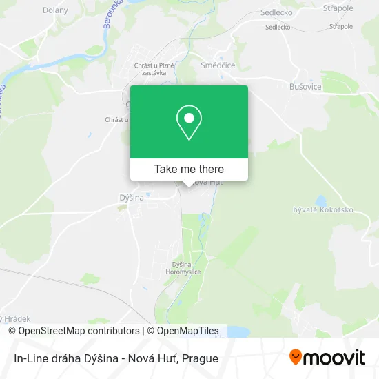 Карта In-Line dráha Dýšina - Nová Huť
