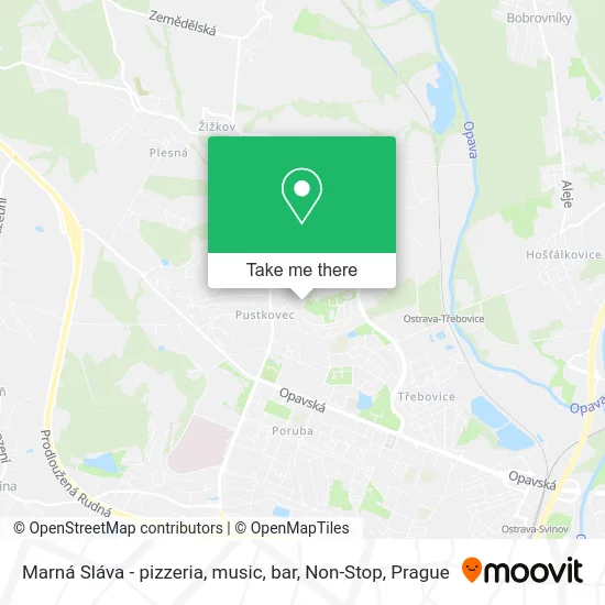 Карта Marná Sláva - pizzeria, music, bar, Non-Stop