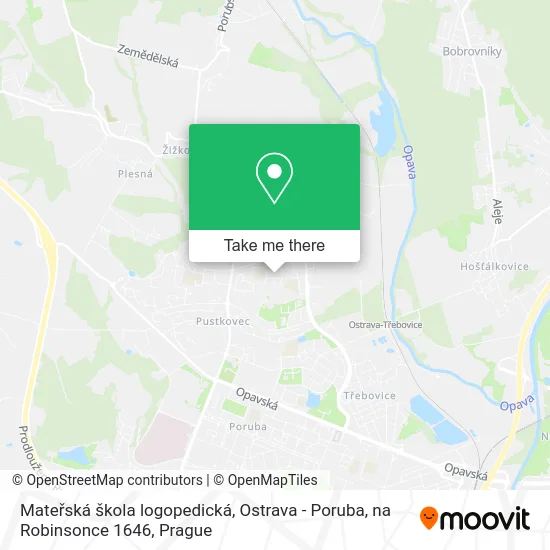Карта Mateřská škola logopedická, Ostrava - Poruba, na Robinsonce 1646