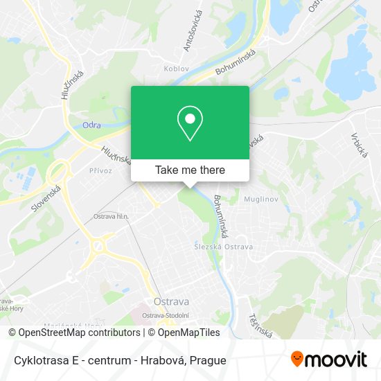Карта Cyklotrasa E - centrum - Hrabová