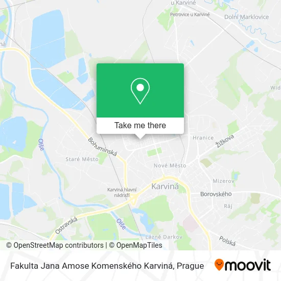 Fakulta Jana Amose Komenského Karviná map