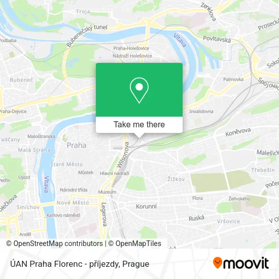 ÚAN Praha Florenc - příjezdy map