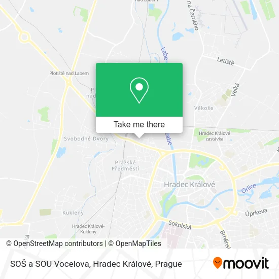 Карта SOŠ a SOU Vocelova, Hradec Králové