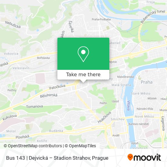 Карта Bus 143 | Dejvická – Stadion Strahov