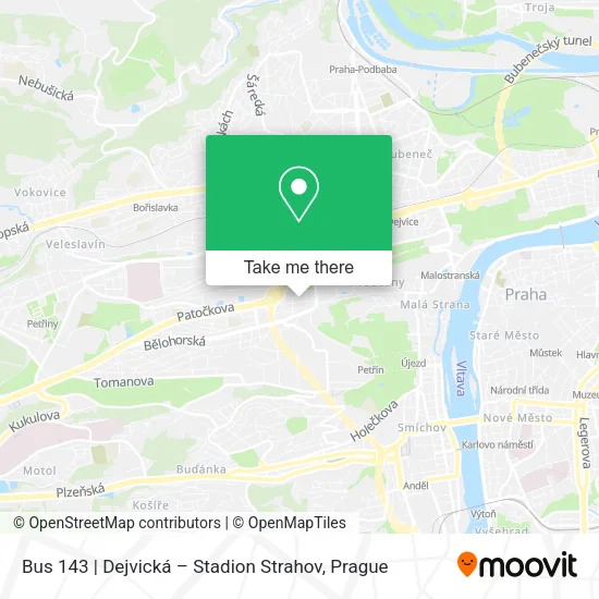 Карта Bus 143 | Dejvická – Stadion Strahov