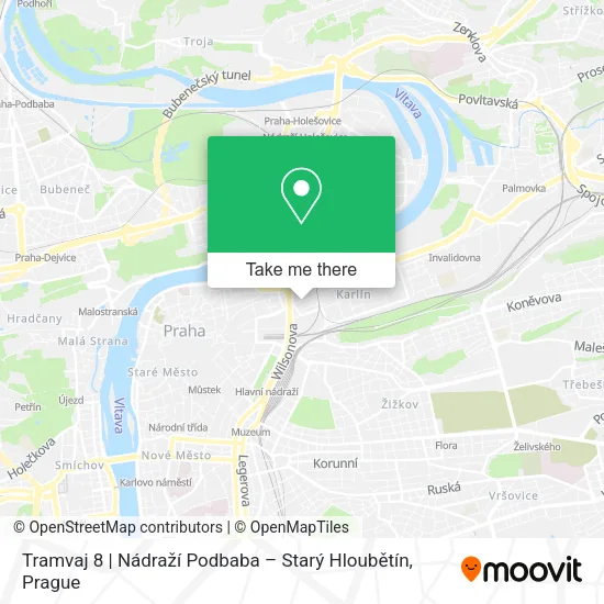 Tramvaj 8 | Nádraží Podbaba – Starý Hloubětín map