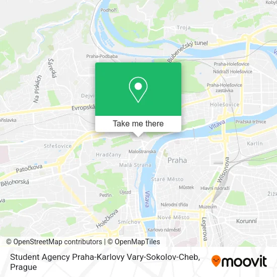 Карта Student Agency Praha-Karlovy Vary-Sokolov-Cheb
