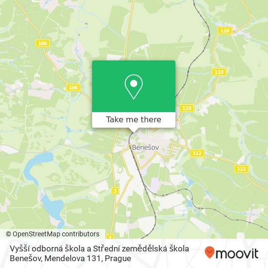 Карта Vyšší odborná škola a Střední zemědělská škola Benešov, Mendelova 131