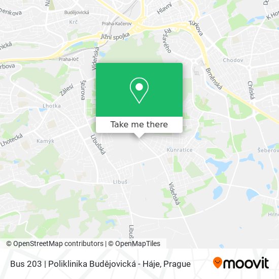 Bus 203 | Poliklinika Budějovická - Háje map