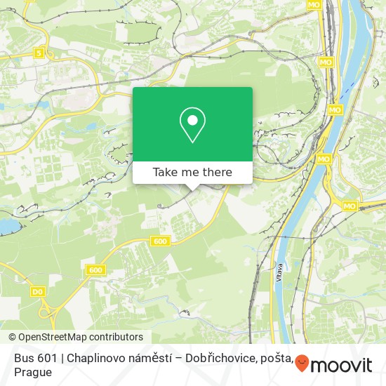 Bus 601 | Chaplinovo náměstí – Dobřichovice, pošta map