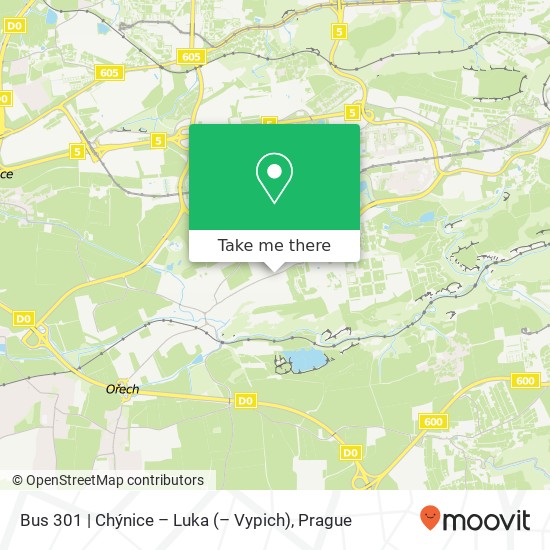 Карта Bus 301 | Chýnice – Luka (– Vypich)