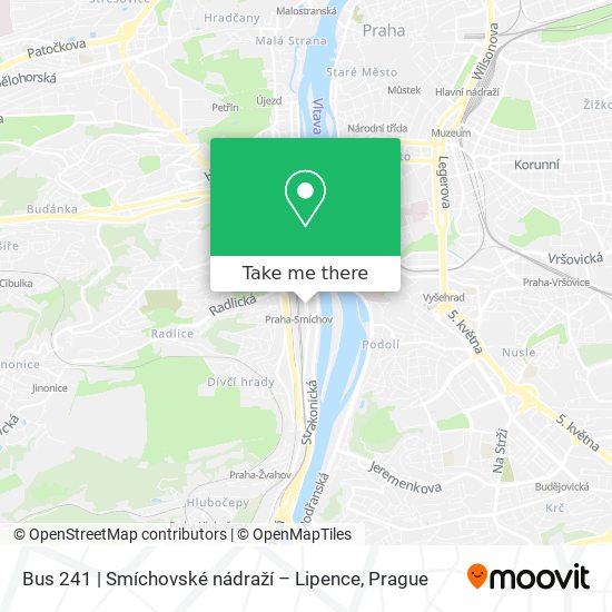 Карта Bus 241 | Smíchovské nádraží – Lipence