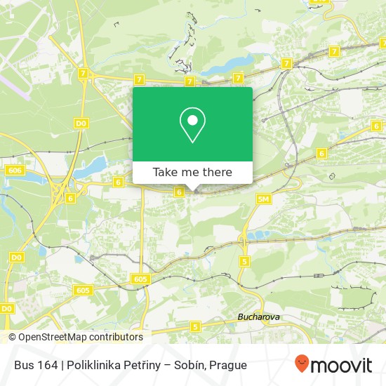 Bus 164 | Poliklinika Petřiny – Sobín map