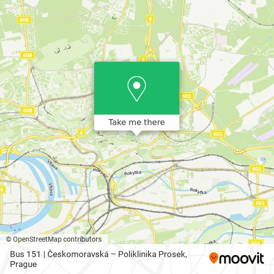 Карта Bus 151 | Českomoravská – Poliklinika Prosek