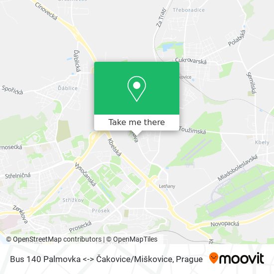 Карта Bus 140 Palmovka <-> Čakovice / Miškovice