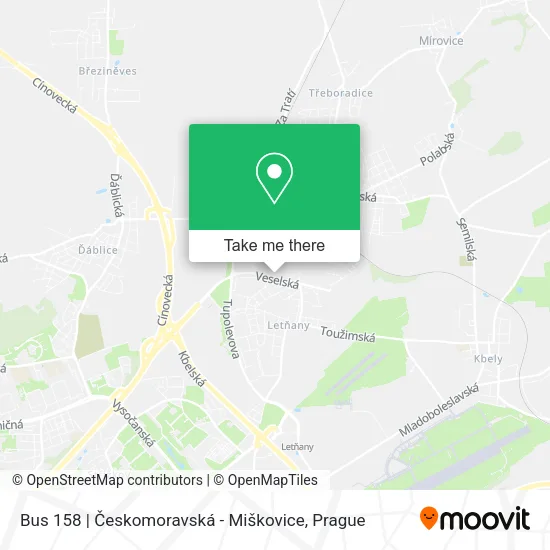 Карта Bus 158 | Českomoravská - Miškovice