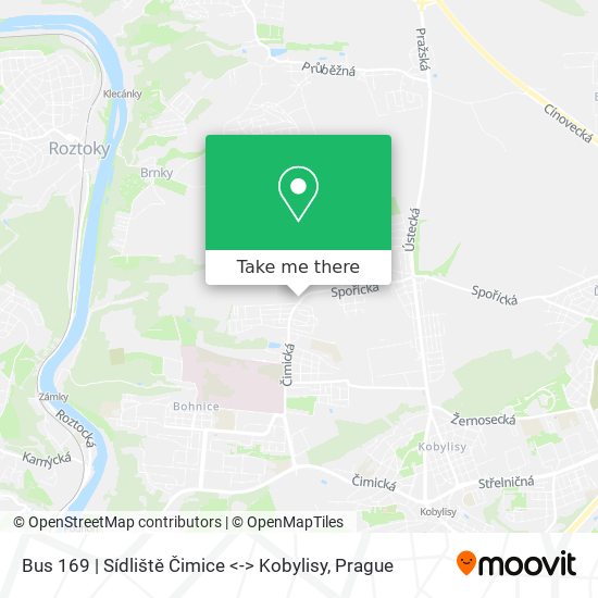 Bus 169 | Sídliště Čimice <-> Kobylisy map